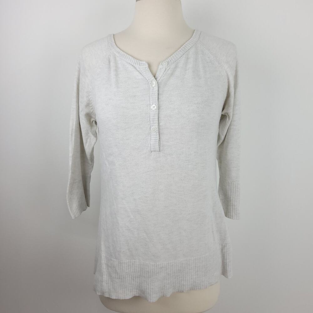 Columbia Gray Henley Half Button Pullover Sweater 3/4 Sleeves Size Small Women's